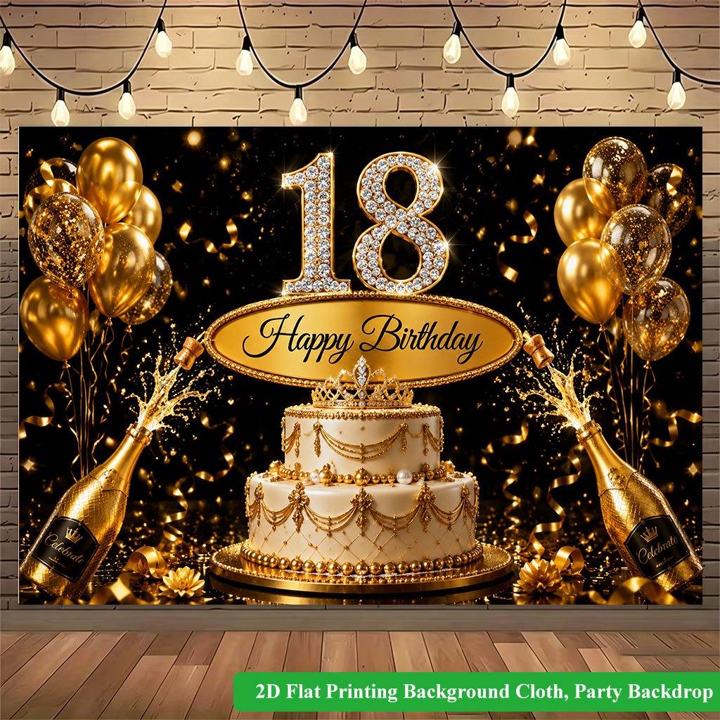 2D Flat Backdrop1pc Gold Theme Birthday Party Backdrop Banner Polyester Wall Decor For Living Room Bedroom Office Outdoor Decor Party