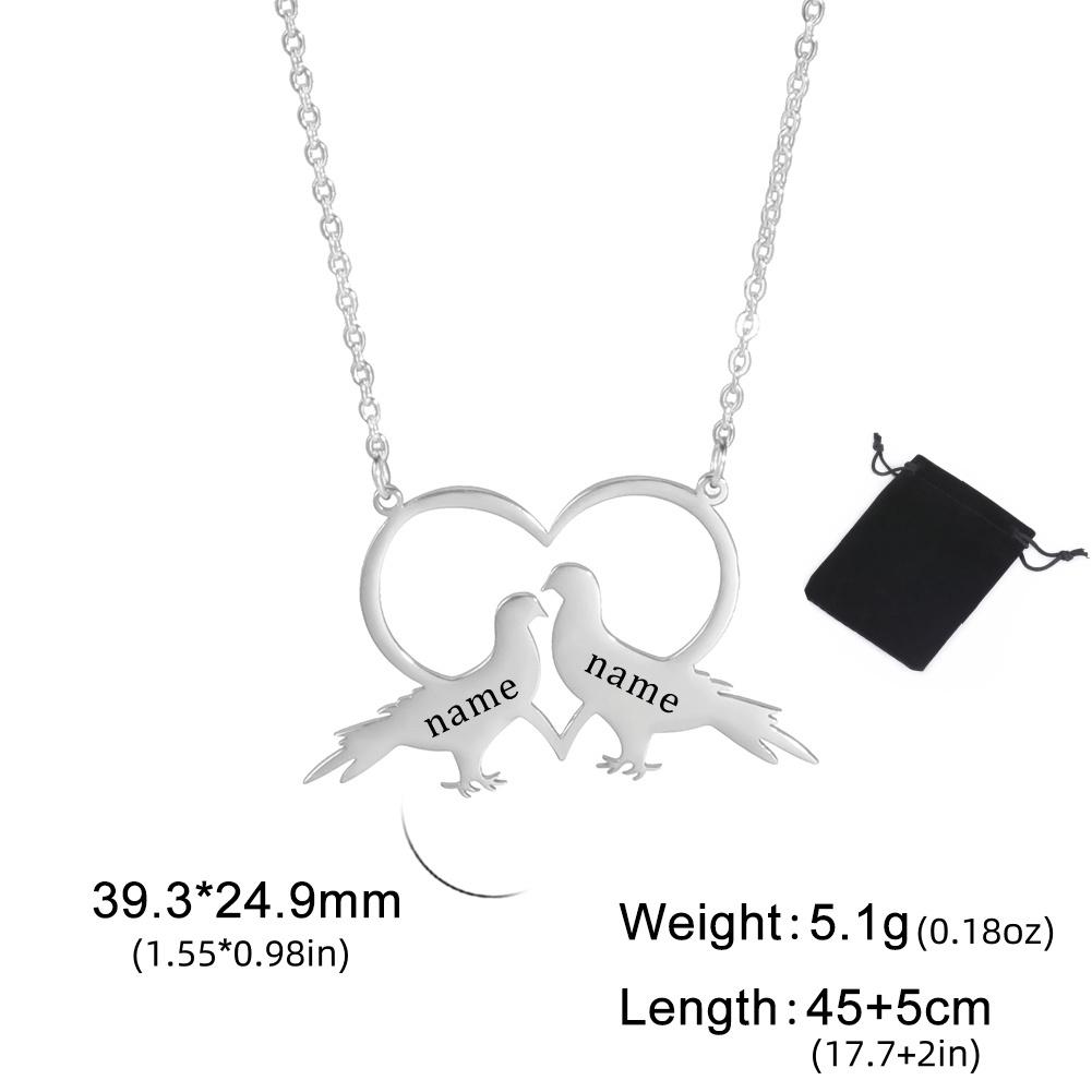 Customized Love Dove Couple Name Necklace Stainless Steel Personalized Romantic Love Bird Necklace Couple Jewelry Gift 45-50cm