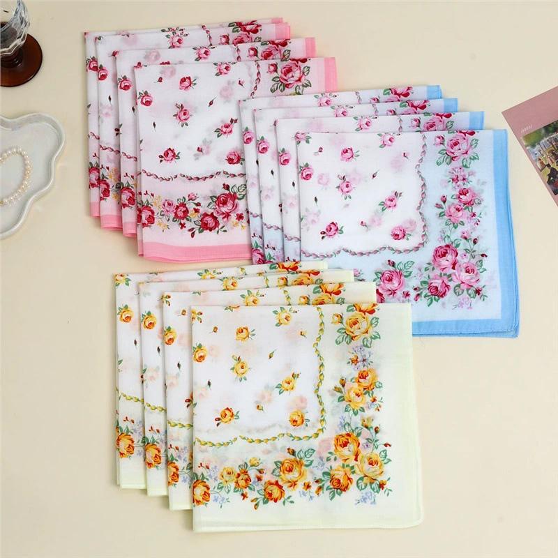 3-Pack Women 43cm Bridal Souvenirs Square Towel Handkerchief Wipe Sweat Pure Cotton Absorbent Printed Floral Placemats