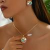 Female Niche Simple Sensen-tied Earrings Necklace Set Inlaid Gemstone Geometric Irregular Design Copper Link Chain Jewelry Set