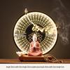 Ceramic Seated Guanyin On Lotus with Light Ring and Anjali Mudra for Home Decor