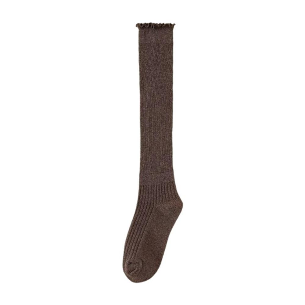 1Pair New Cotton Knee-high Socks Ruffled Edge Japanese Style Calf Socks Solid Color Sweat-absorbent Boot Socks Fall Winter