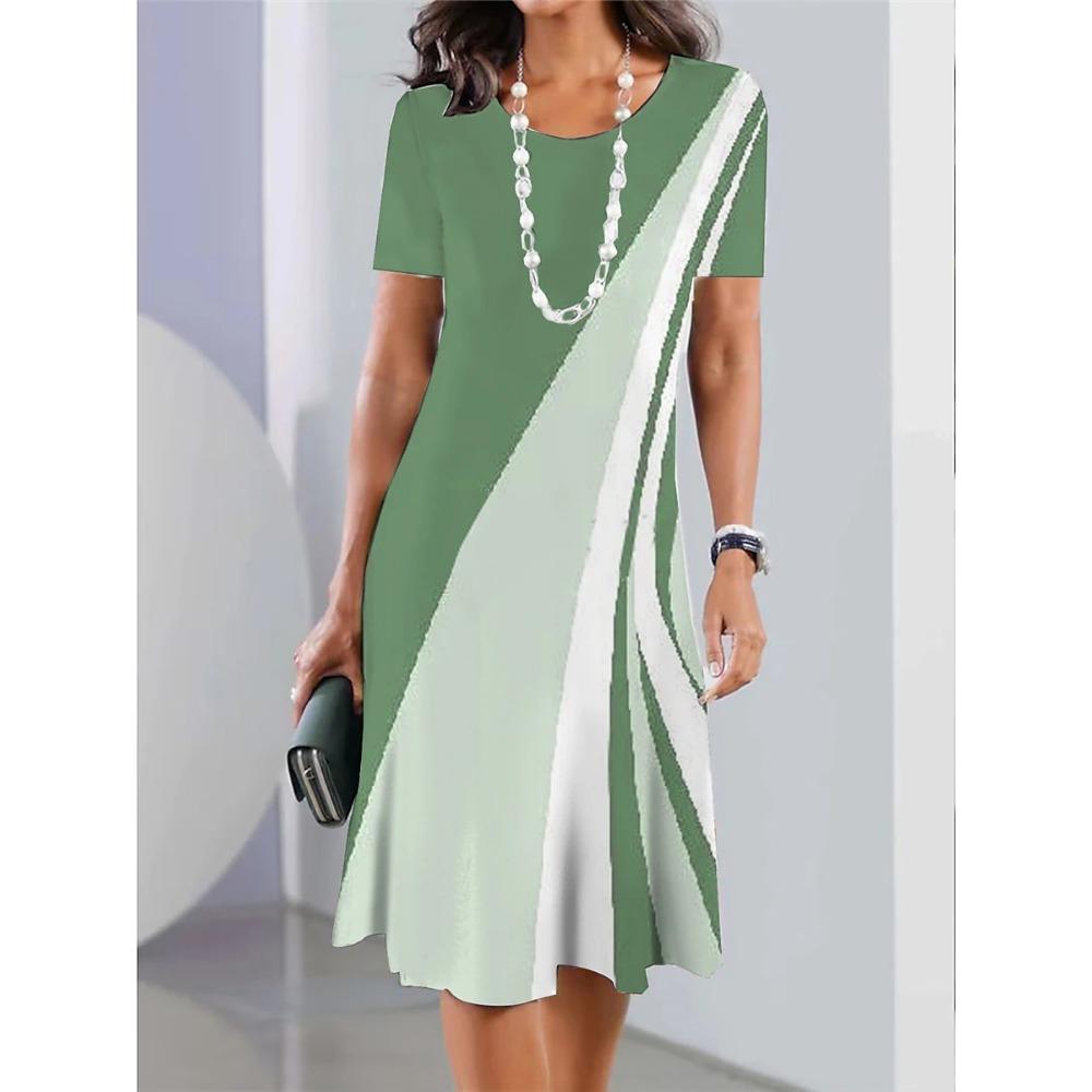 

Жіночі сукні в смужку з принтом Елегантні повсякденні сукні з круглим вирізом і короткими рукавами Модні сукні літній жіночий одяг великих розмірів Vestidos L