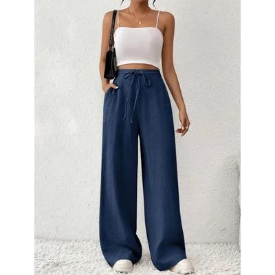 Women's Casual French Comfortable Straight Leg Wide Leg Pants with Pockets for Women