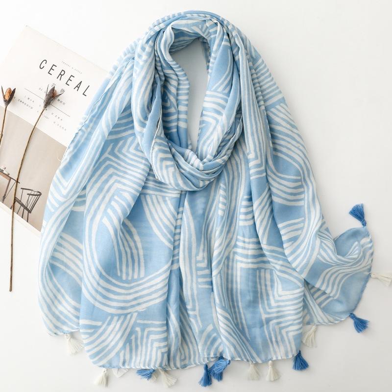 Fashion Geometric Tassel Viscose Soft Scarf Boho Chic Thin Shawls And Wraps Women Perfect For Travel & Casual Muslim Hijab