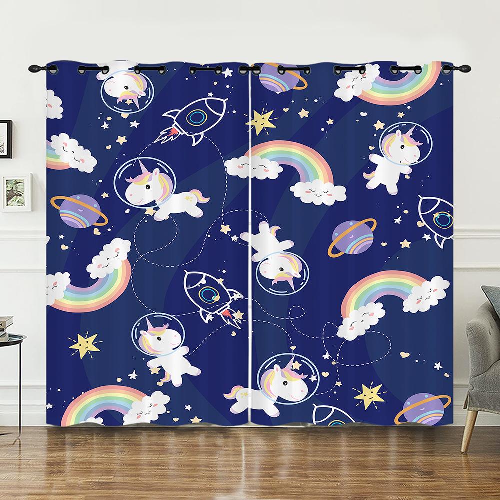 Curtain Unicorn Animal 3D Digital Printing Blackout Curtain Punching