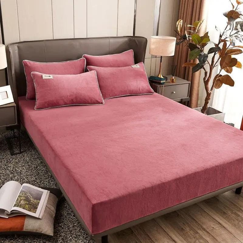 Warm and Thick Winter Fitted Sheet Non Slip Adjustable Mattress Covers Soft Velvet Bed Covers Mattresses Protective Covers