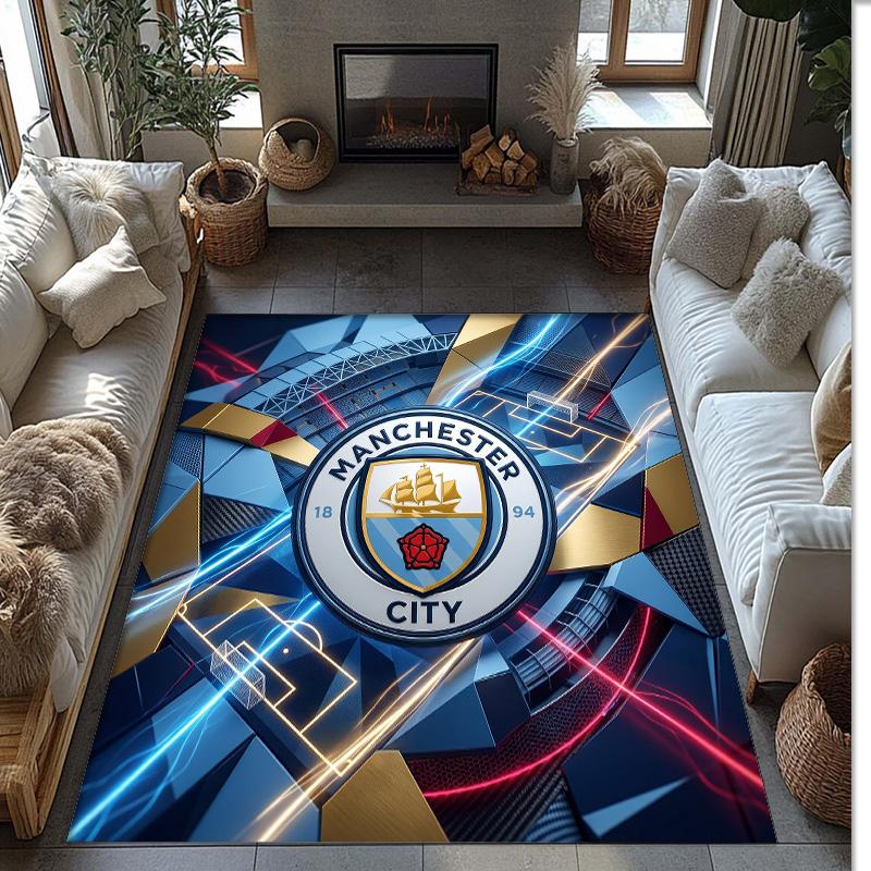Manchester City Printed Flannel Area Rug Non Slip Soft Polyester Floor Carpet Indoor Decor Mat for Bedroom Living Room Sofa