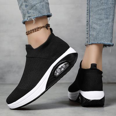 Women's Single Shoes Summer Mesh Sneakers Thick Soled Outdoor Hiking Elastic Breathable Lazy Lightweight Casual Sports Shoes