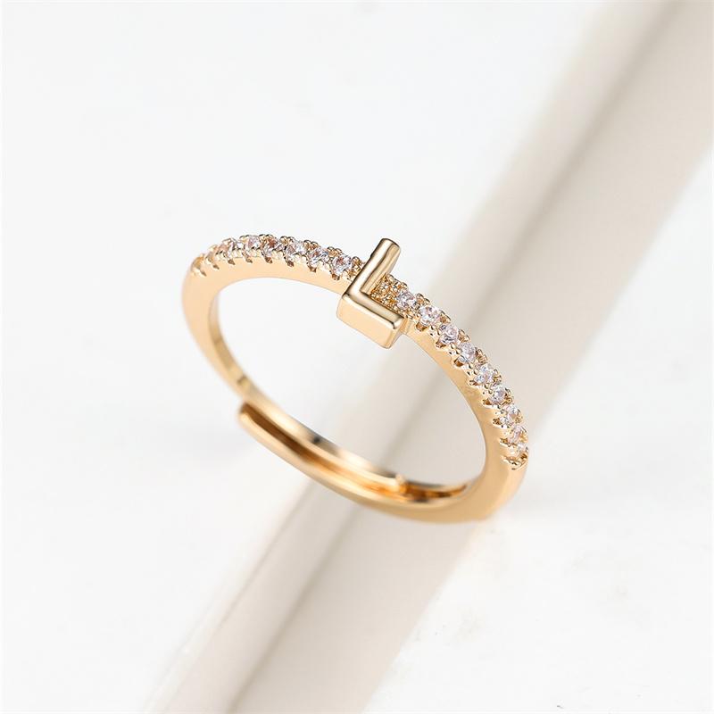 1 ks Zlatá barva 26 anglických písmen CZ Zirkonové otevírací prsteny Nastavitelné prsteny Šperky