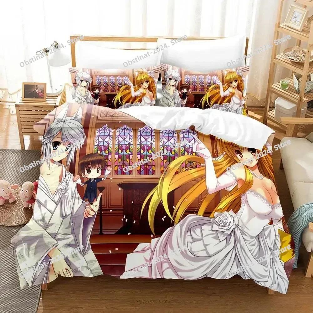 3D Anime Kawai Young Girls Kanokon Beding Set Printed Bed Linen Set With Pilowcase Soft Duvet Cover Soft Single Double Quen Super King-Sized Dimension