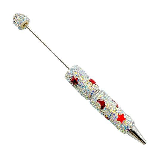 Custom Beadable Pen Blanks Glitter Ballpoint Pen, Sparkly Rhinestone Star Moon Beaded Plastic Creative Gift Pens for Women DIY Handmade Gel Ink School