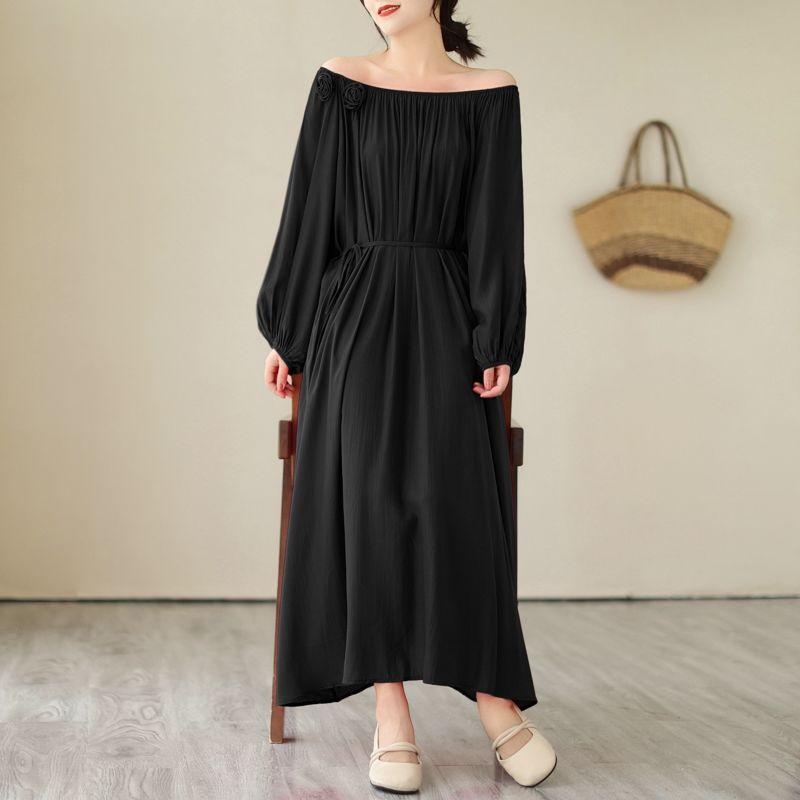 Women Loose Elegant Long Dress Plus Size Vintage Casual Maxi Long Sleeve Dresses Spring Summer