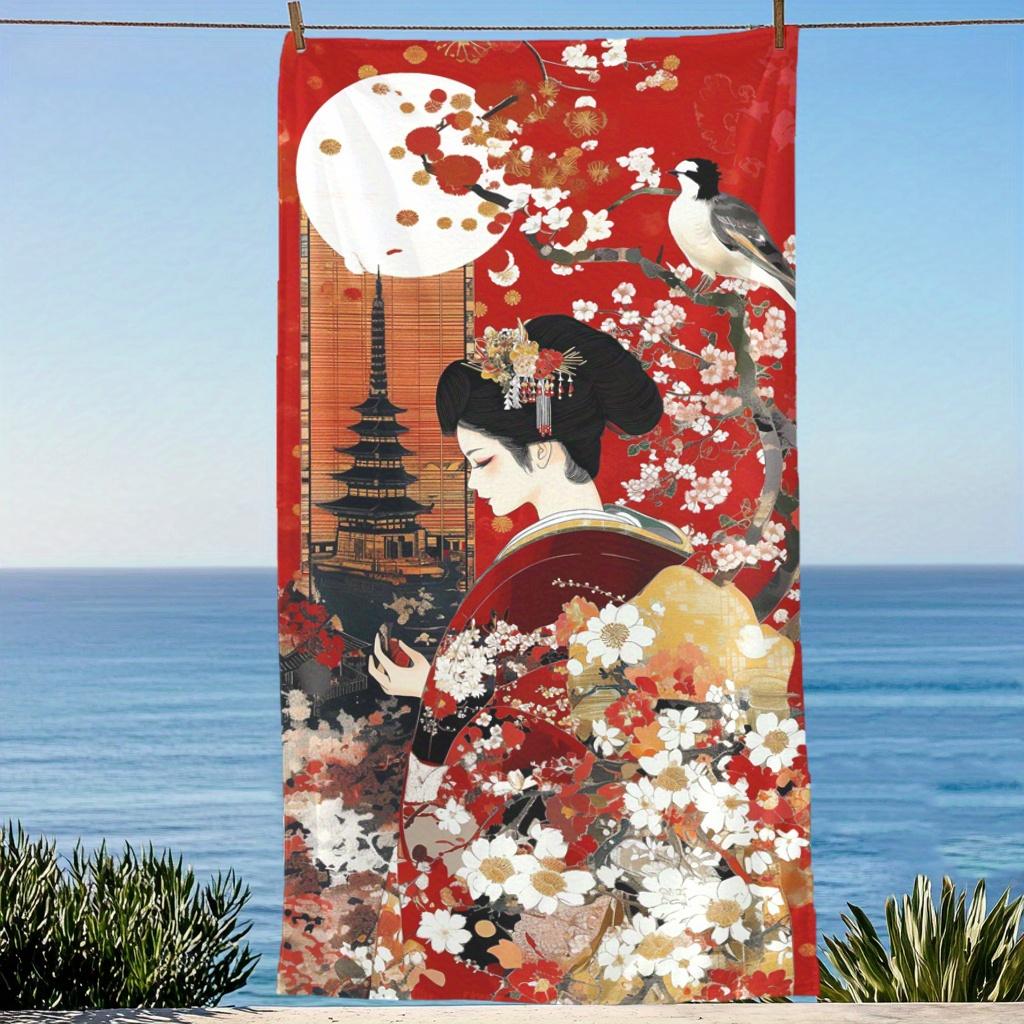 

Japanese Geisha Beach Towel, Super Absorbent Lightweight Quick-Dry Windproof for Beach Travel Camping W40*H60(CM)