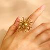 LATS Elegant Stainless Steel Big Bloom Flower Rings for Women 18K Gold-plated Open Rings Finger Jewelry Wedding Her Gift Punk