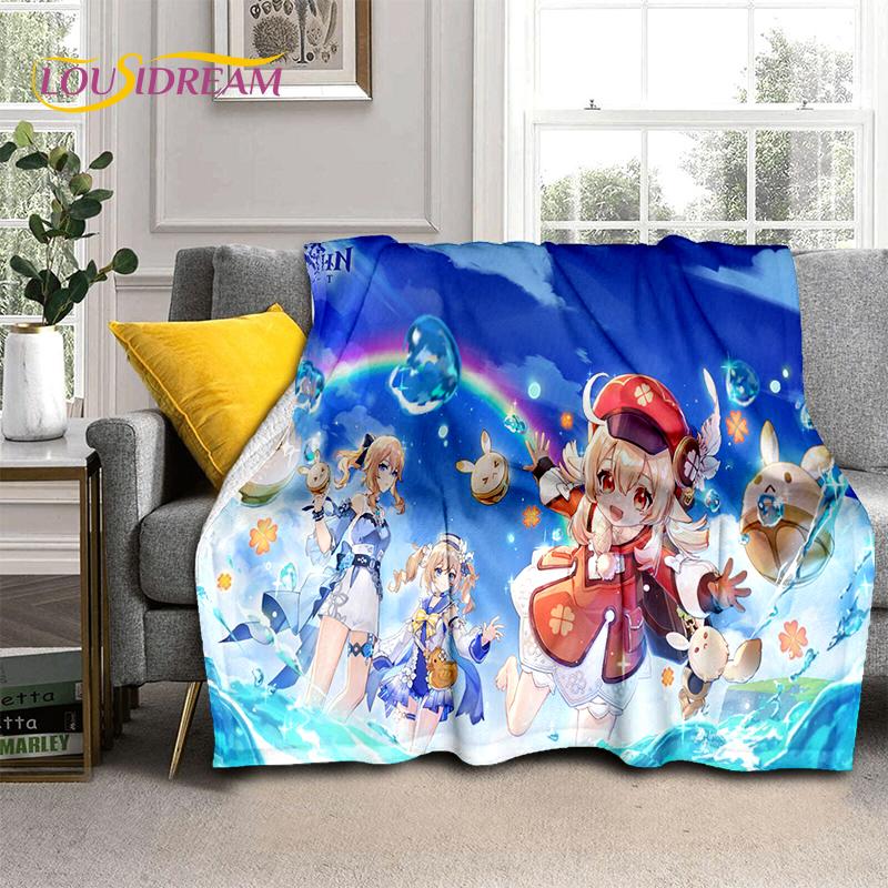 2025 New Cartoon Genshin Impact Character Solo Game Soft Blanket,Soft Throw Blanket for Home Bedroom Bed Sofa Picnic Child Gift