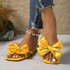Women's Flat Slippers Women's Outside Wear Square Head Bow One Line Women's Light Flat Sandals