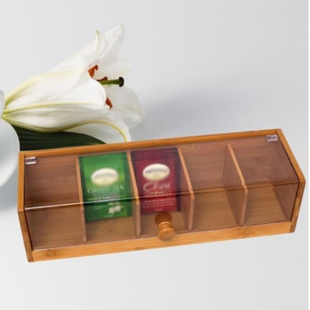 5 Slots Coffee Capsule Storage Box Bamboo Desktop Sundries Organizer Household