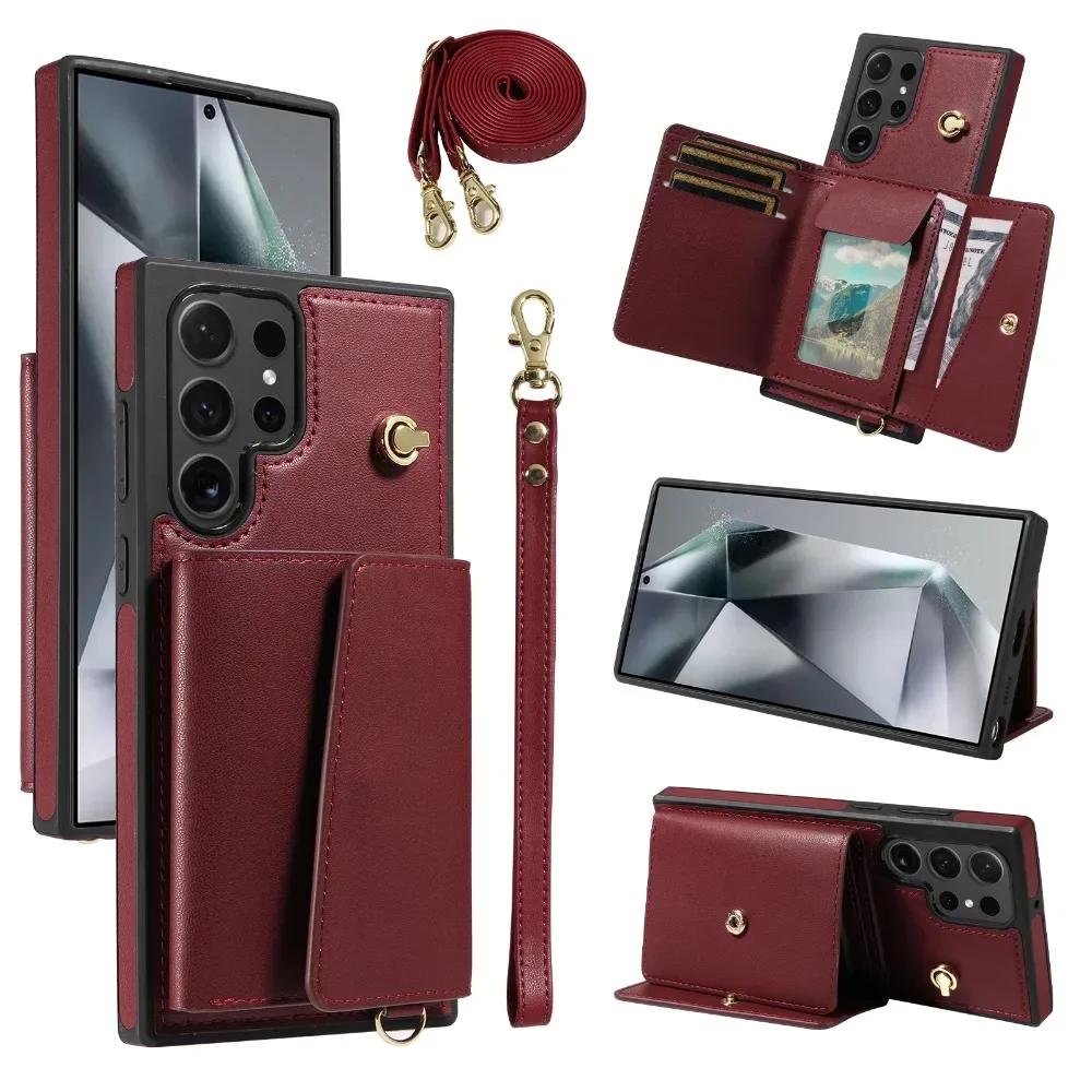 Pasek na nadgarstek z portfelem i miejscem na karty, etui na telefon do Samsung Galaxy S25 Ultra S24 S23 FE S22 S21 Plus, skórzane etui