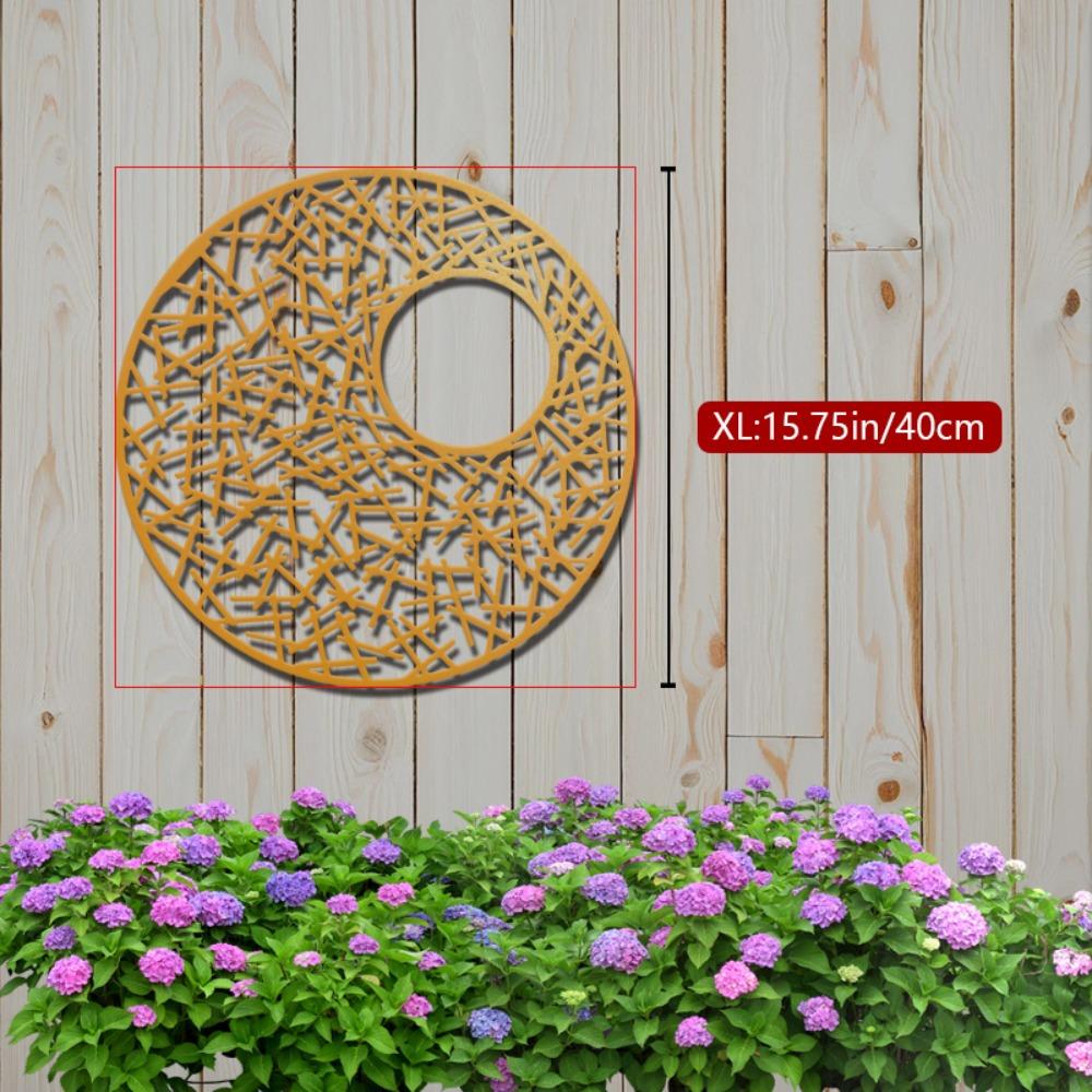 

1pc 15.75 Inch Round Geometric Black Golden Metal Wall Decor Minimalist Style Indoor Outdoor Hanging Art for Living Room Home