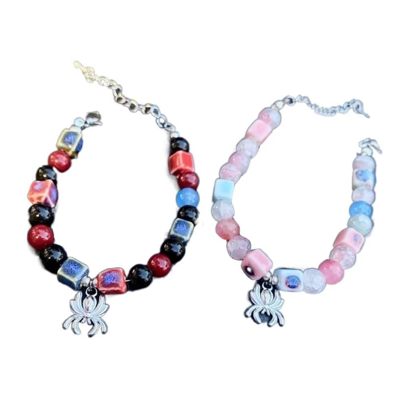 Halloween Spiders Charm Bracelets Couple Jewelry Fashioin Colorful Beaded Bracelet Simple Wristband Adjustable Bangle
