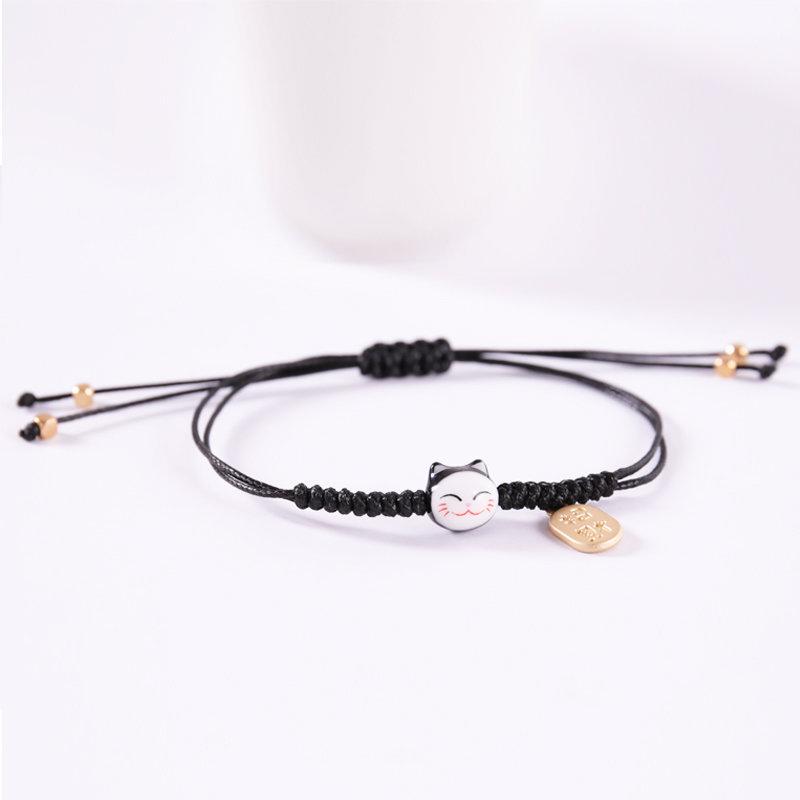 Handmade Colorful Rope Lucky Cat Bracelet For Women Girls Bangles Trendy Jewelry