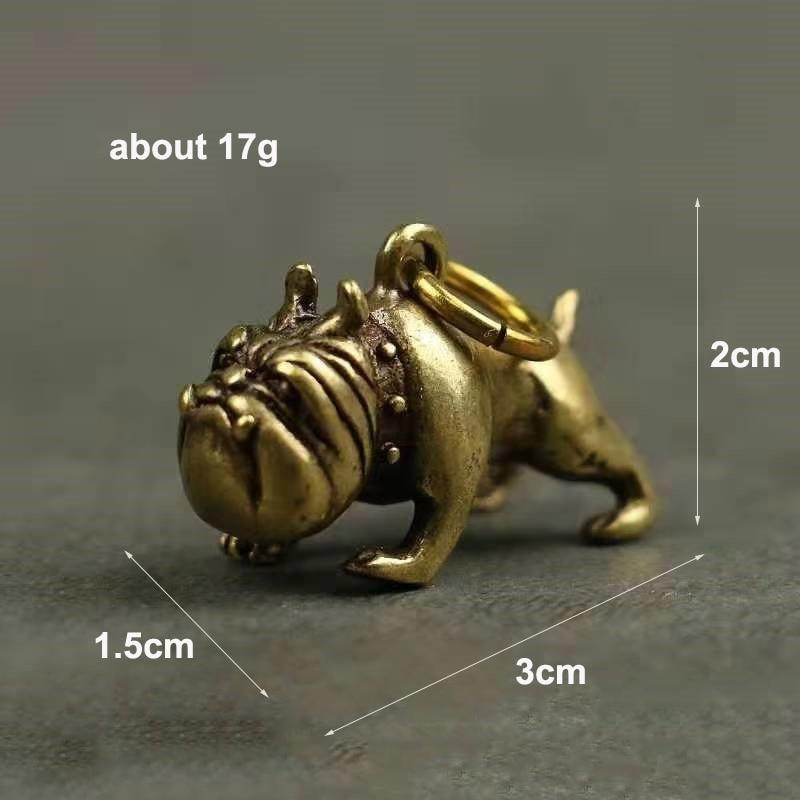 Pure Brass Cute Cartoon Dog Key Chain Pendants Vintage Metal Copper Animal French Bulldog Pug Figurines Keychain Hanging Jewelry. Rose Gold