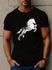 Men's Black T-Shirt Flame Horse Graphic Tee Cotton Casual Short Sleeve Tee Top