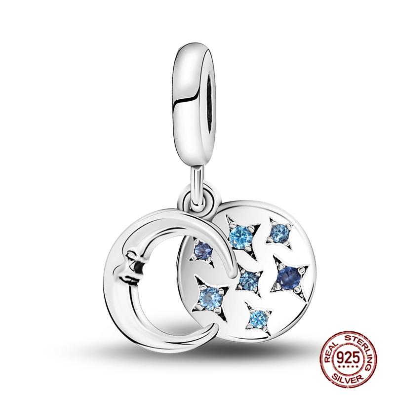 Round Clip Charms Plata Shining Moon Star Char Copper Spacer Clasp Fit Original Bracelet Glow Safety Chain Beads Diy Jewelry