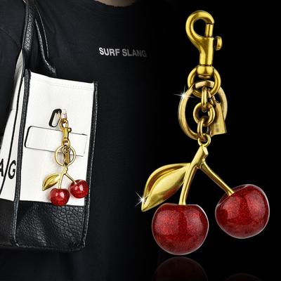 Cherry Bag Pendant Keychain Charm for Women's New Handbag Internet-famous Crystal Cherry Pendant High-Grade Bag Accessories