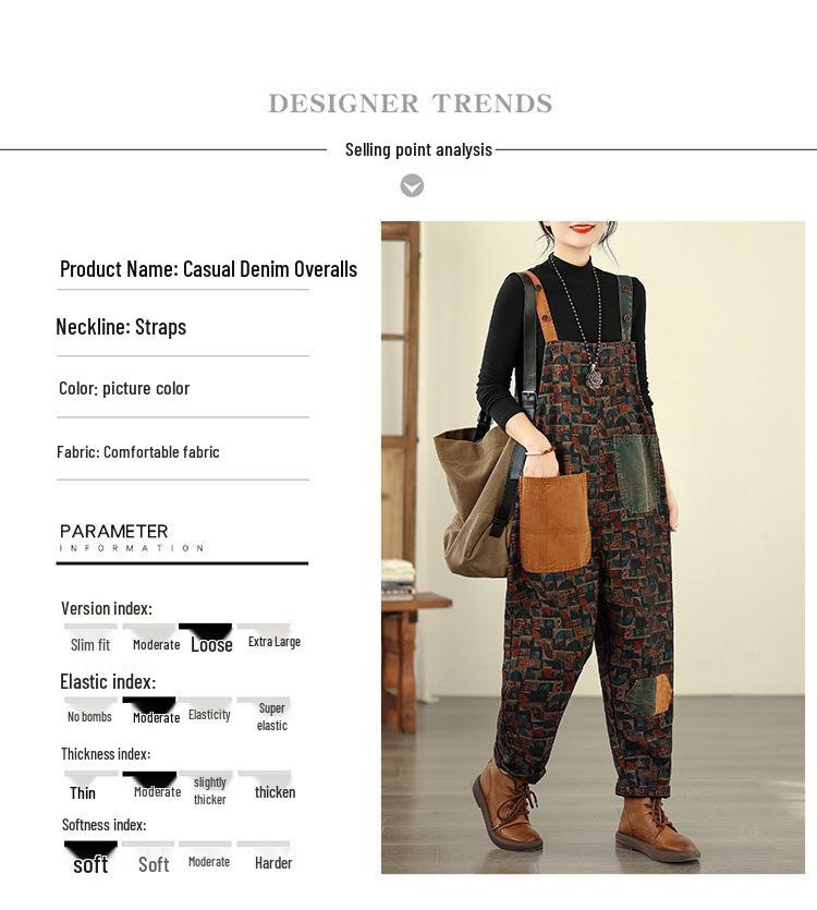 Versatile Plus Size Denim Overalls: Stylish, All-Season, Printed Casual Wear