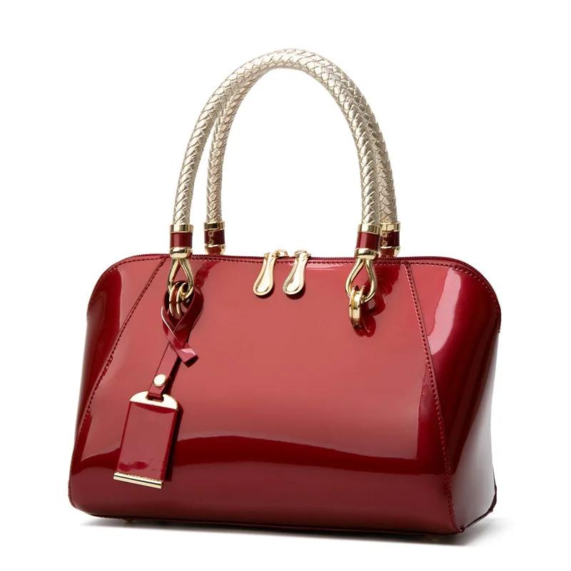 Designer Handbag Shiny Leather Boston Bag