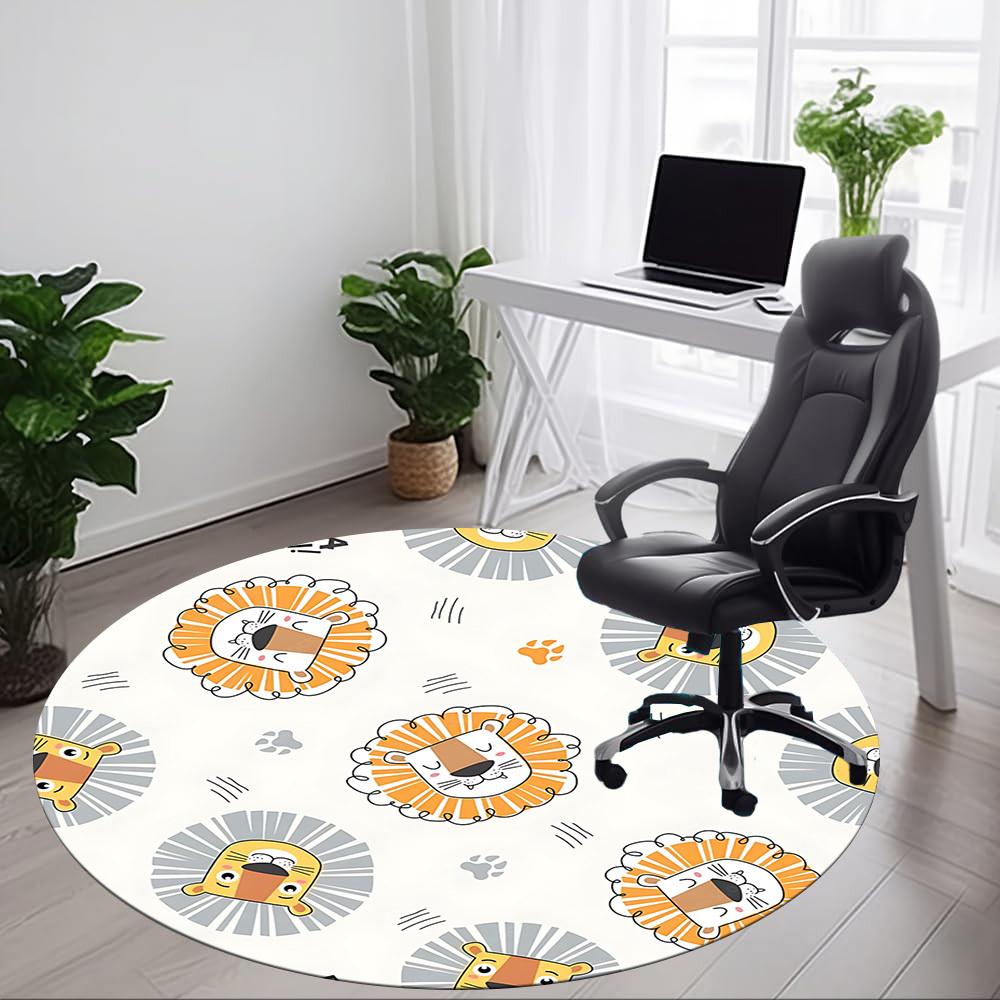 1pc Lion Face Pattern Carpet for Office Non Slip, Round Carpet, Soft & Comfortable, Carpet for Office, Lightweight Round Floor Mat