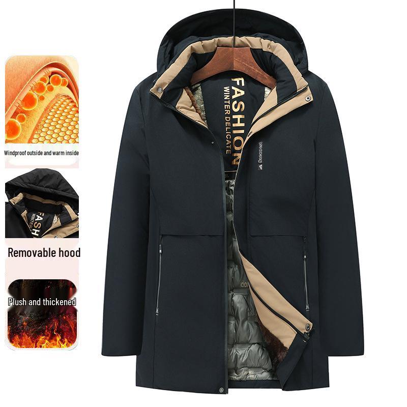 Men's Winter Plus Size Graphene Padded Cotton Hooded Jacket for Middle-Aged & Elderly