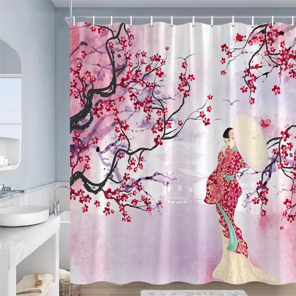 Fashion Girl Pattern Shower Curtain Black White Stripe Bathroom Decor Accessories American Style Bath Curtains Waterproof Cloth