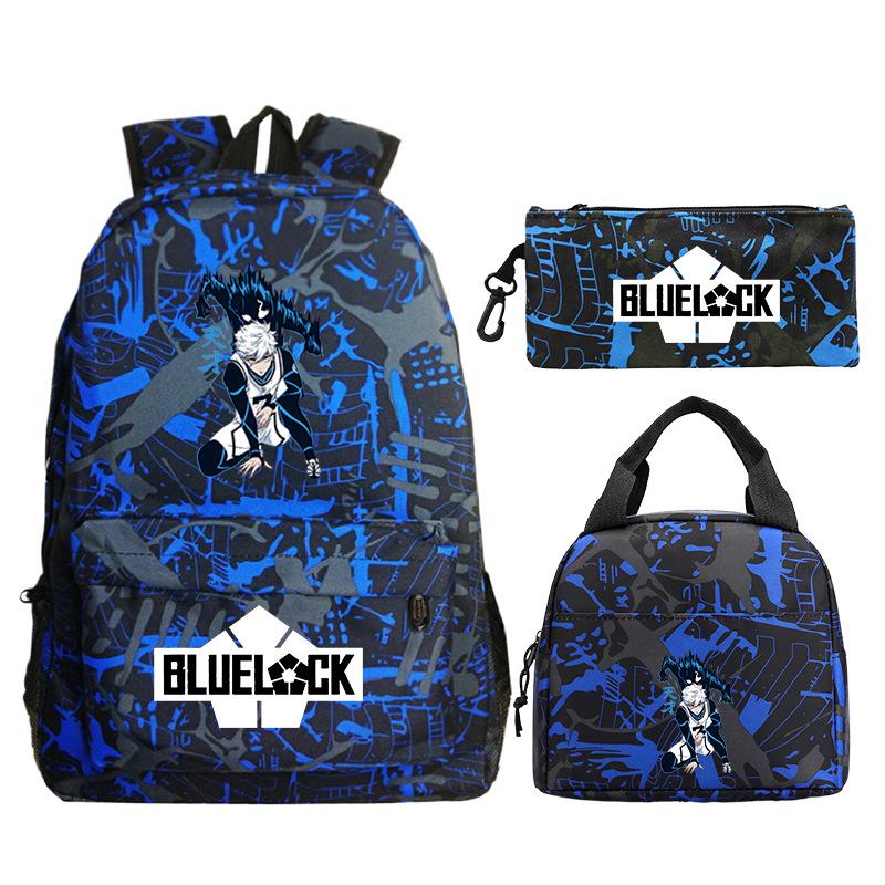 3 Piece School Backpack Set for Students Large Capacity Oxford Cloth Schoolbag with Shoulder Strap and Pencil Case