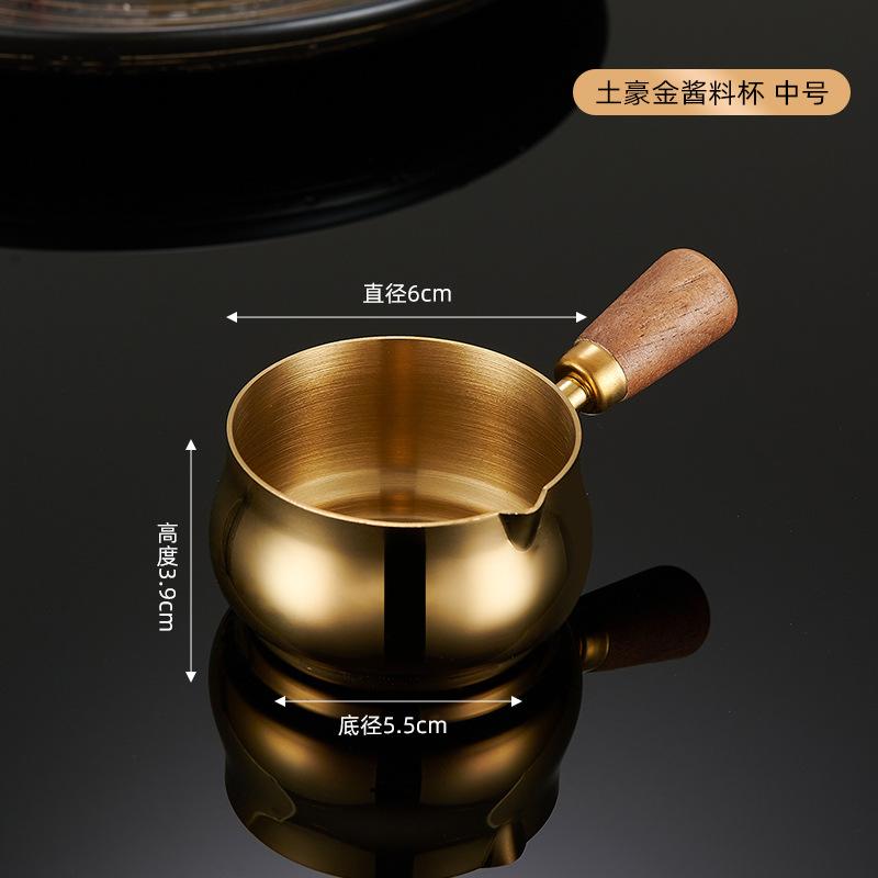 Tazzina per Salsa in Acciaio Inossidabile 304 con Manico Sottotazza Manico in Legno Bistecca Pepe Nero Salsa di Pomodoro Sottotazza Salsa per Snack Coreani