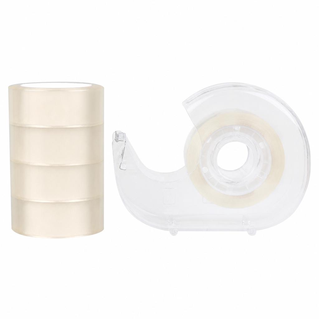 5pcsTransparent Adhesive Tape 18mm*20Y with Tape Dispenser Stationery Clear Hand-teared Tape Single-sided Strong Sticky Typo for Office Home Handcraf