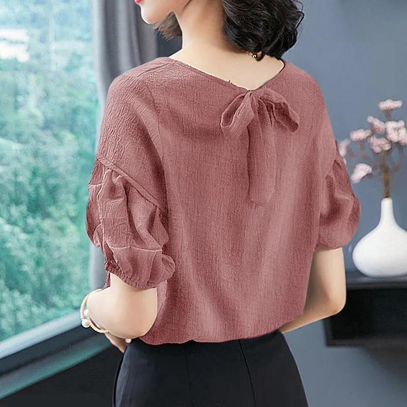 Women's Summer Simple Casual T-shirt Pleated Loose Temperament Elegant Top
