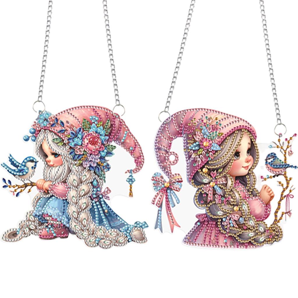 2Pcs 2D/Flat DIY Special Shape Hanging Diamond Art Kits Diamond Painting Set Diamond Art Pendant DIY Home Decor Hanging Charm