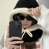 Two-color Spliced Plush Balaclava Hat Women's Winter Drawstring Warm Windproof Ear Protector Neck Pullover Hat