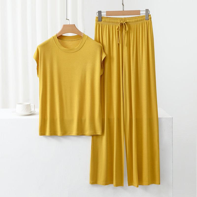 Modal Pajama Set Thin Homewear Sleeveless T Shirt Loose Wide Leg Trousers Casual Sets