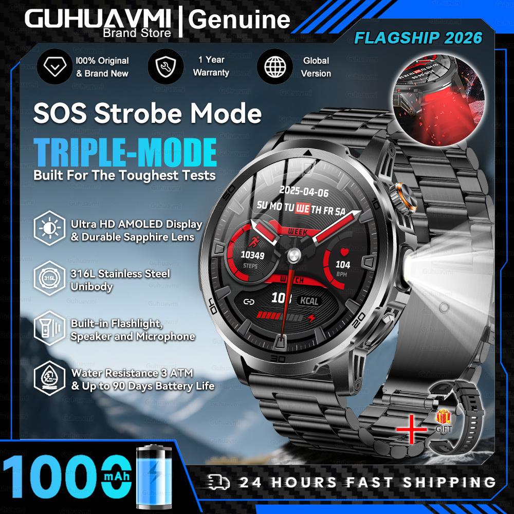 2026 T-REX 3 Military 1000mAh Large Battery Durable Adult SmartWatch Red Light Flashlight 5ATM Waterproof Sports Smart Watch Man