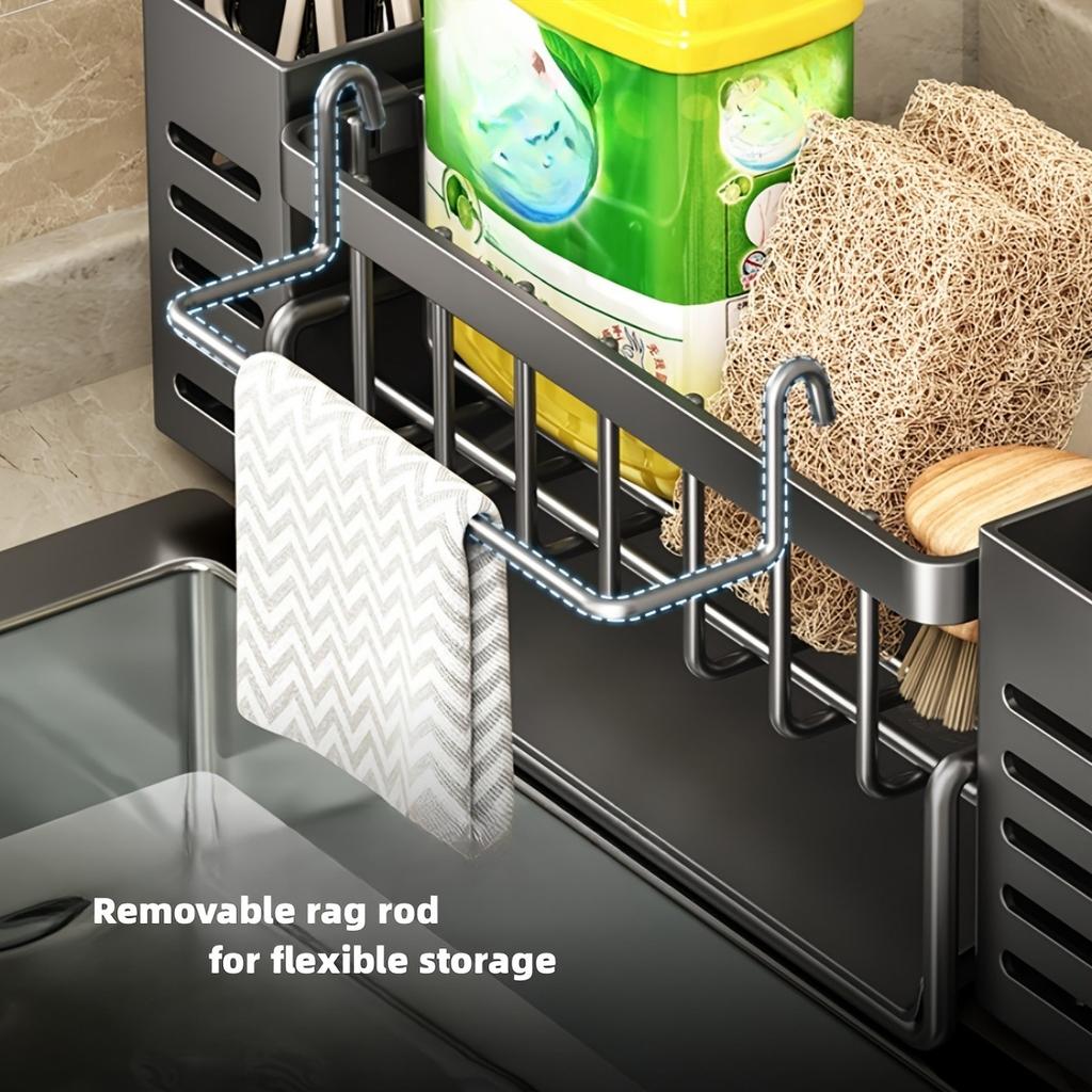 Self-draining Sink Shelf Dish Drainer Kitchen Sink Caddy Drain Rack Soap Dishwashing Sponge Holder for Kitchen Sink Organizer