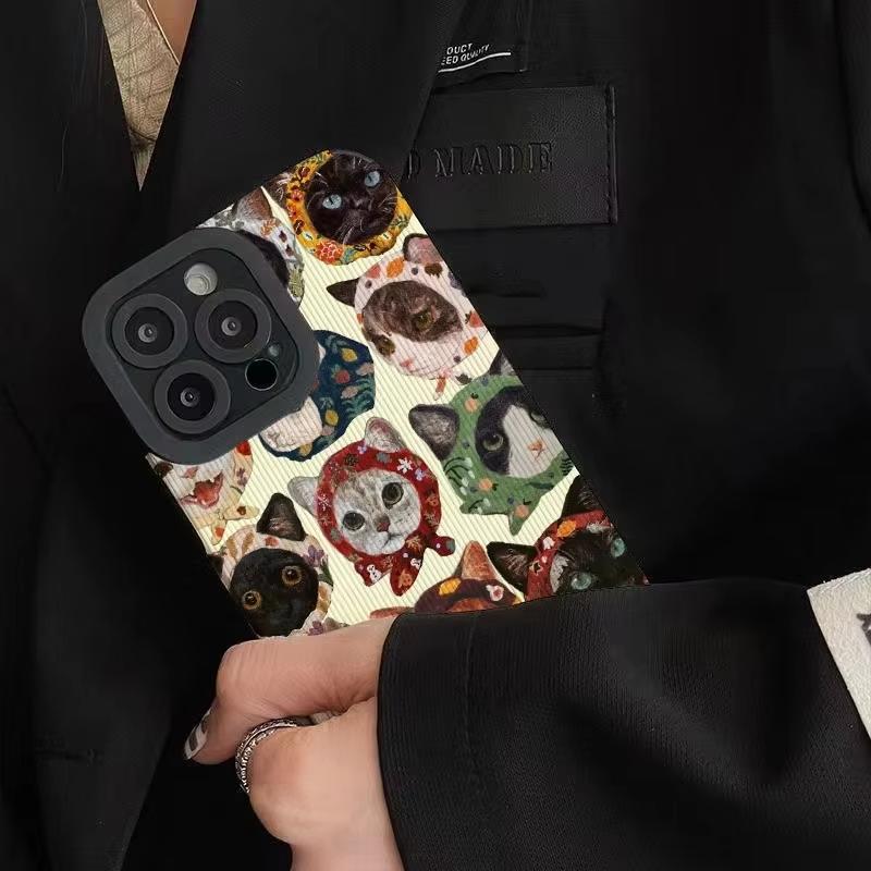 Fashion Many Funny Cat Silicone Case For iPhone 13 14 15 Pro Max 16 Plus 11 12 Mini 17 Air Soft Leather Shockproof Full Cover