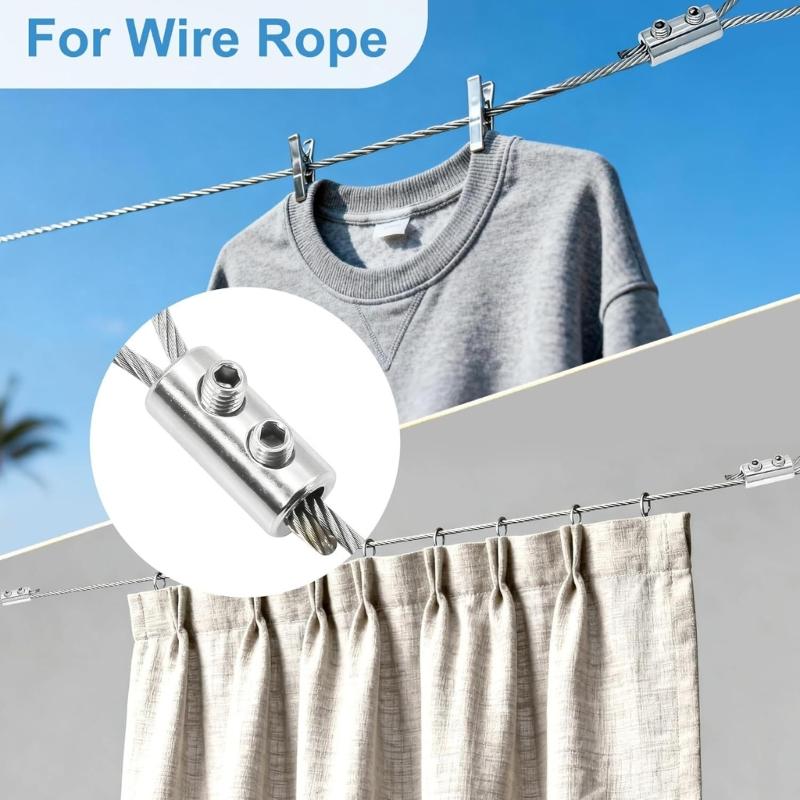 12Pcs Steel Wire Rope Buckle Clamp Double Holes Metal Clip Adjustable Locking Fasteners for 1.5 To 2mm Cable Enduring