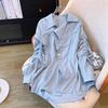 Korean Style Striped Folds Long Sleeve Single Breasted Shirt  Spring Summer Women's Casual Turn-Down Collar Baggy Blouse Top