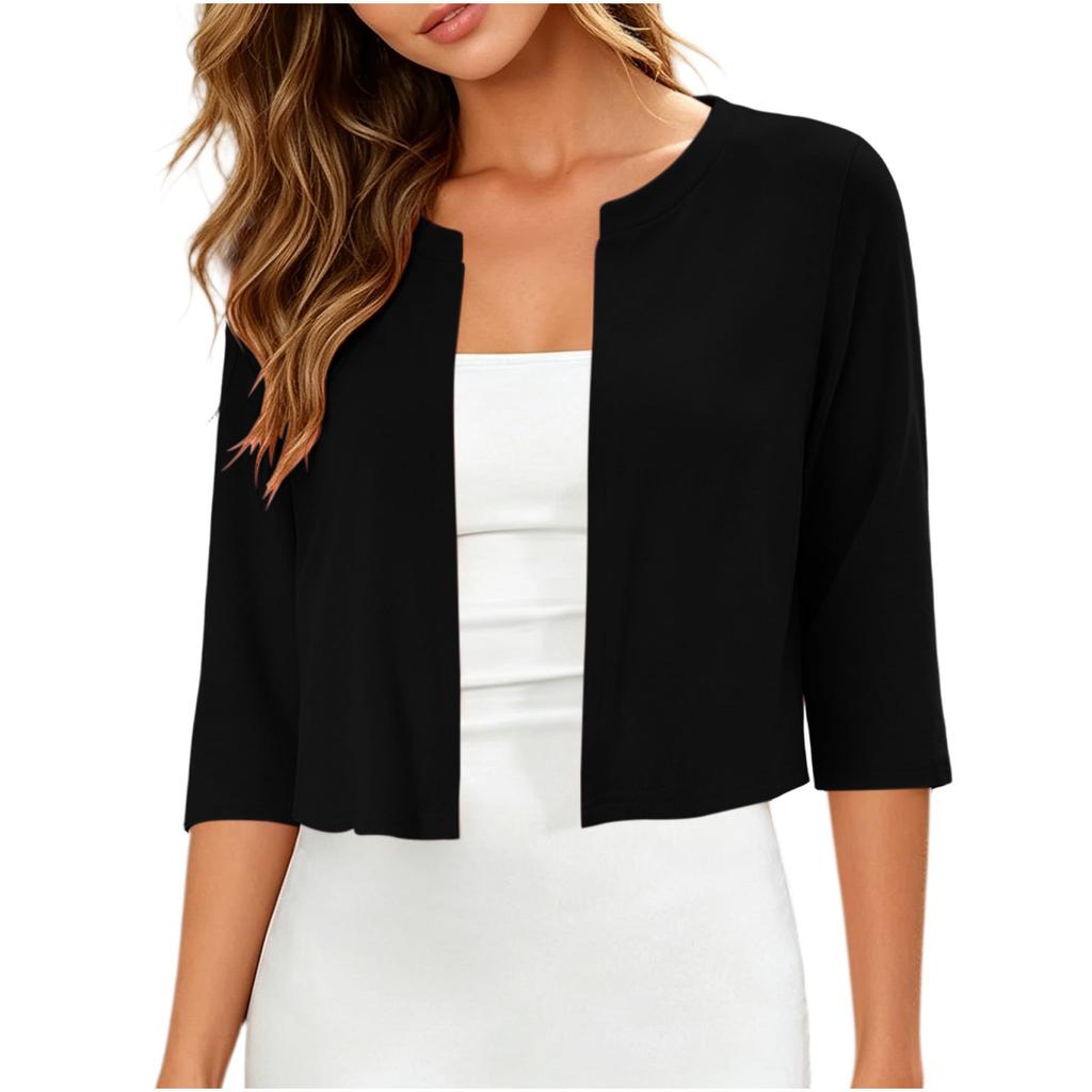 Damen Kurzer Cardigan Dreiviertelarm Lockerer Sitz Farbiger Bolero Jacke für Freizeitkleidung