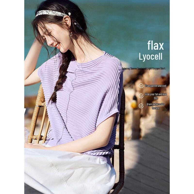 

Женский вязаный топ XWI из смесовой ткани лен-лиоцелл с текстурой и рукавами дольман L