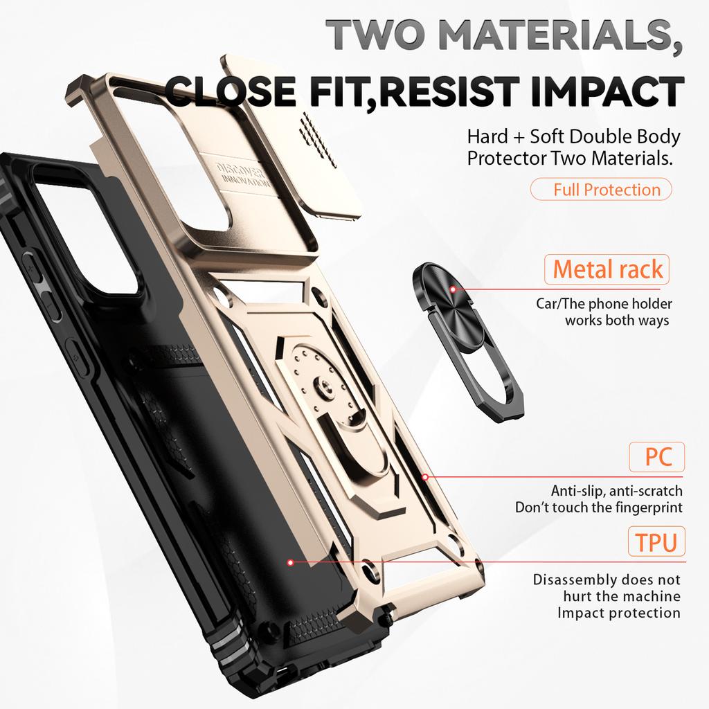 For Motorola Moto G Stylus 5G (2024) Case Ring Kickstand PC+TPU Phone Protector with Slide Camera Cover